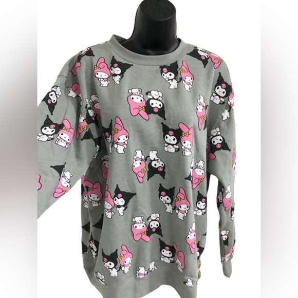 Hello Kitty Kuromi & My Melody gray graphic print sweatshirt size medium new - Picture 4 of 11